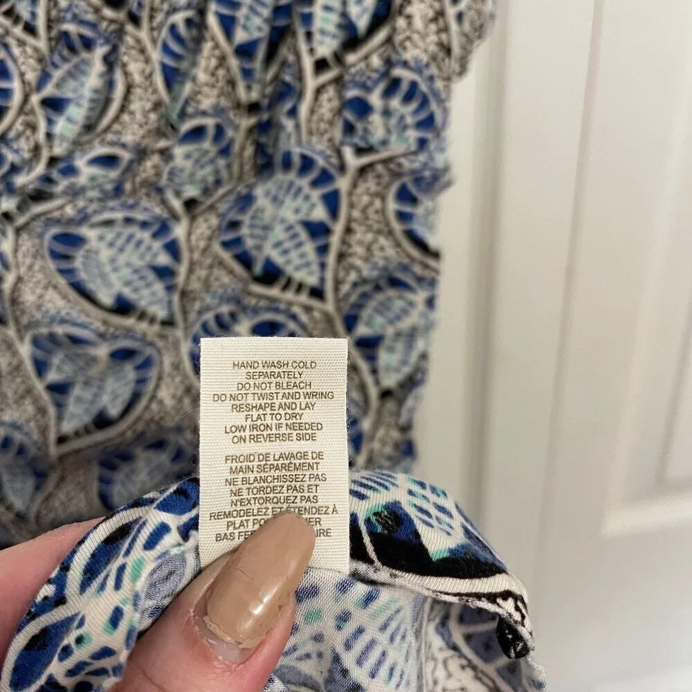 Free People Women's Blue Heart Leaf Print Ruched One Shoulder Mini Dress Large